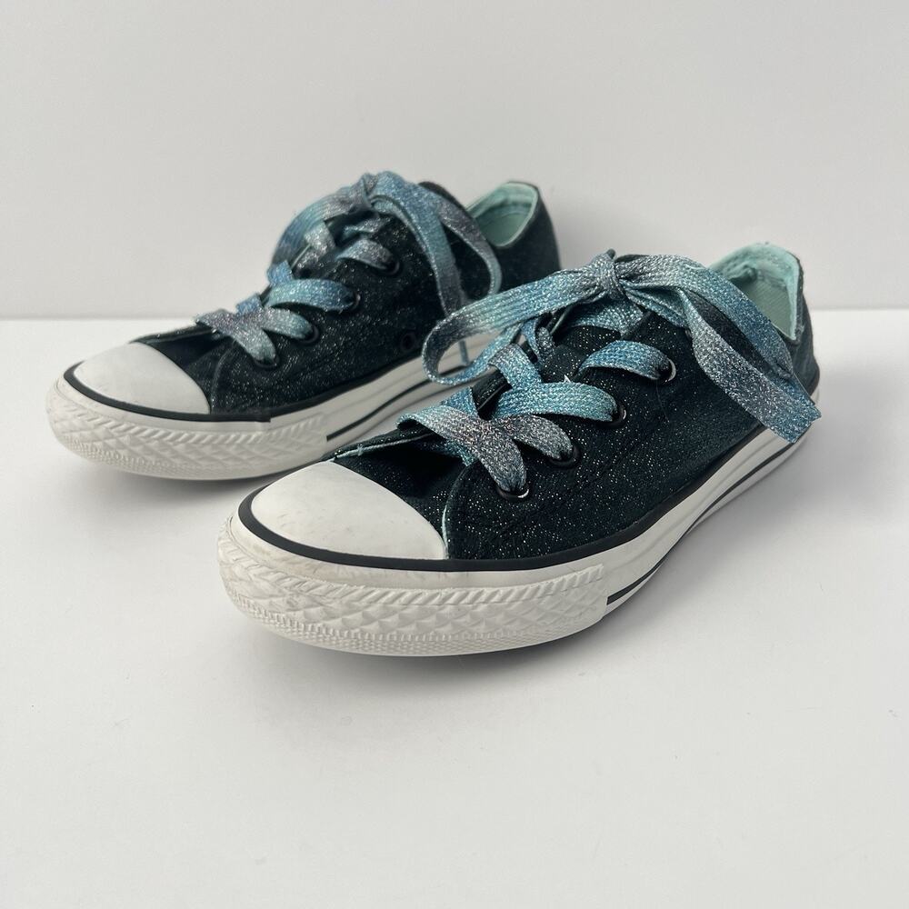 Converse All Star Double Tongue Lace Sneakers Black Blue Sparkle Junior Girl 2